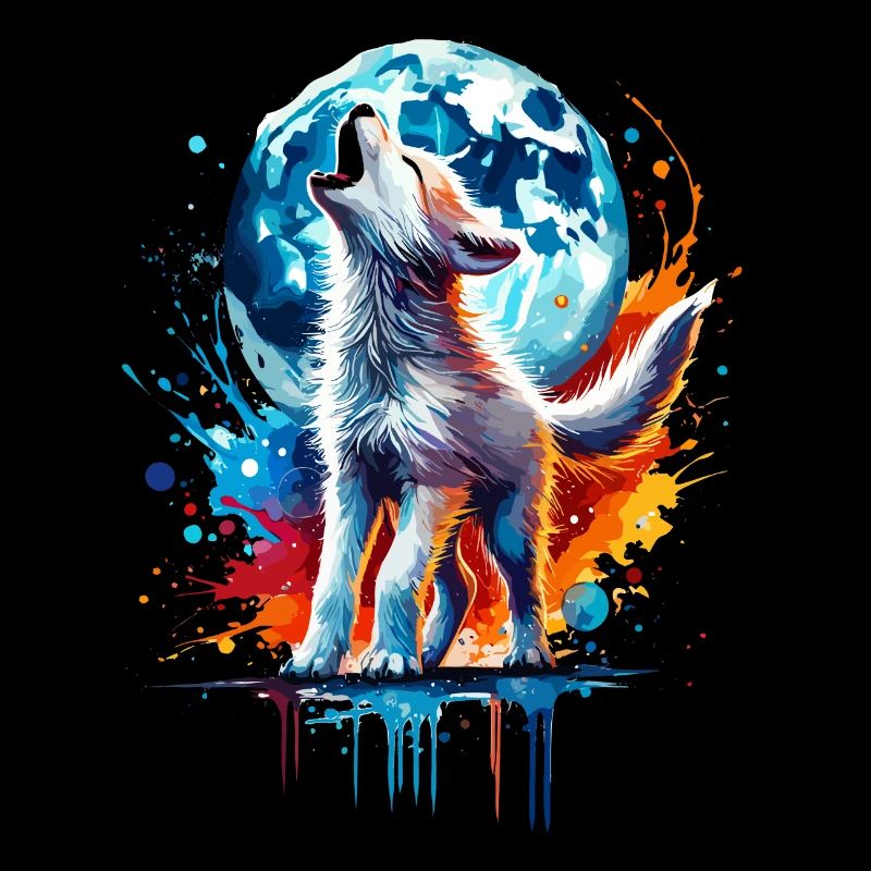 Kleiner bunter Aquarellwolf