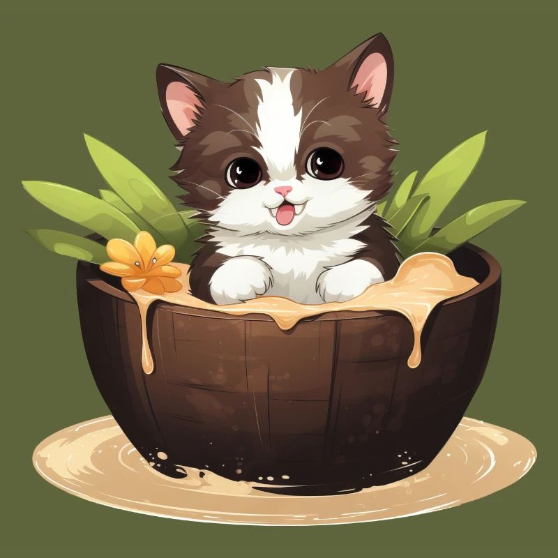 Chat avec noix de , design d’été mignon