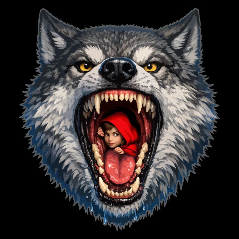 Wolfskopf mit Rotkäppchen