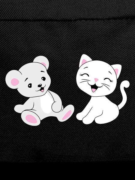 Laughing baby bear and kitten