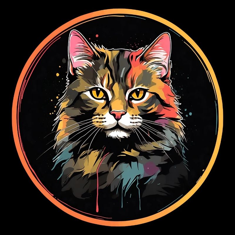 Portrait de chat mignon en technique d'aquarelle dans un cercle