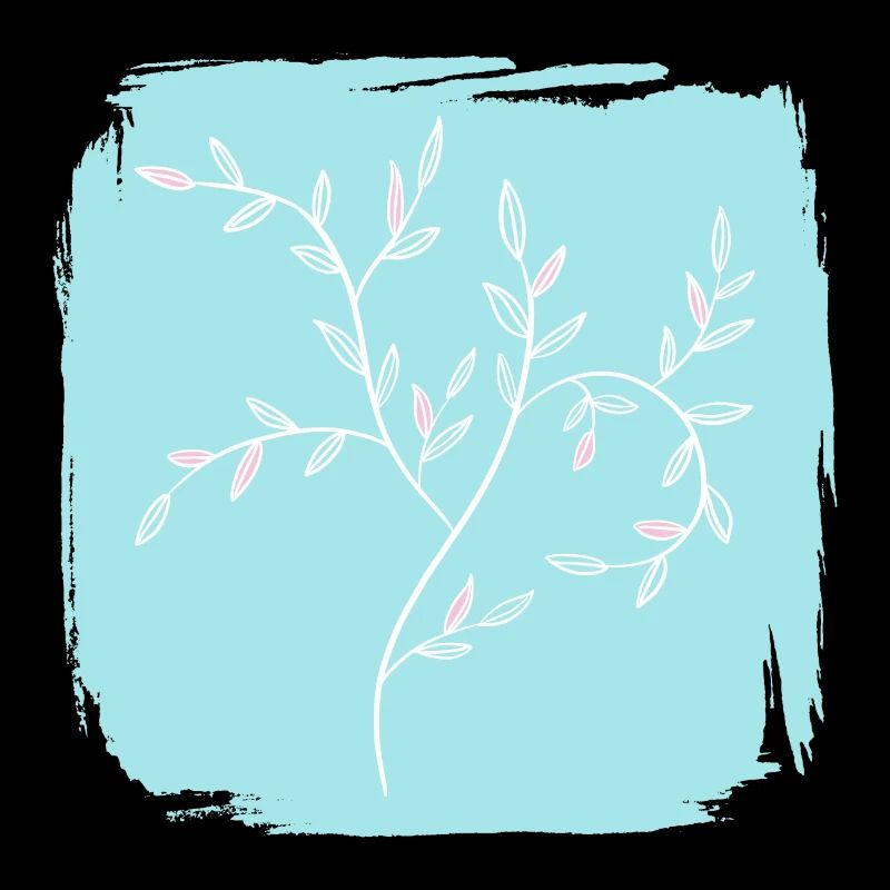 Branches and leaves on a mint green background