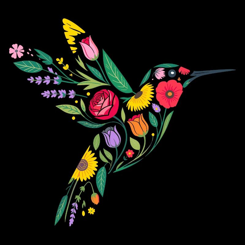 Graphisme Colibri Fleurs