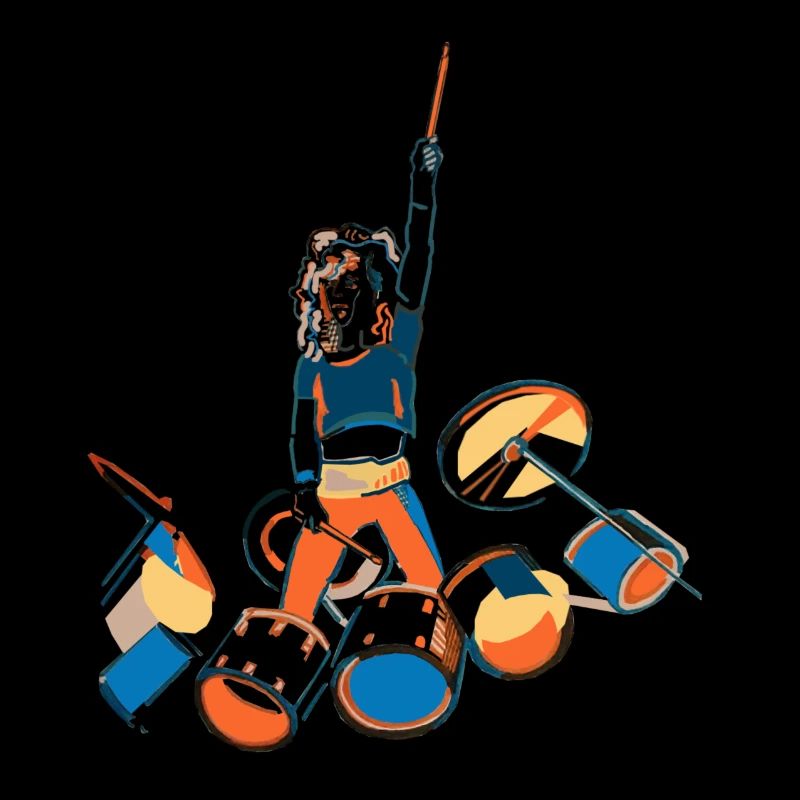 Drummer Kraftpose mit Trommeln