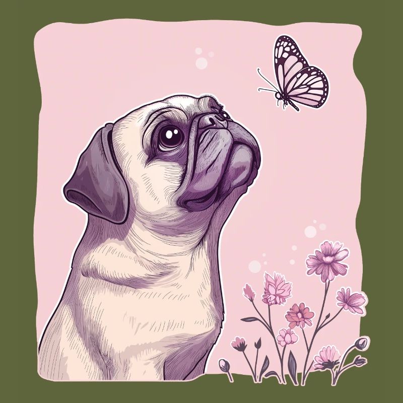 Pug with butterfly