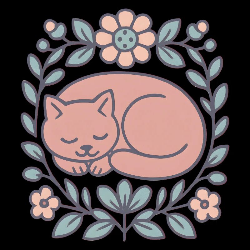 Schlafende Katze im Blumenkreis