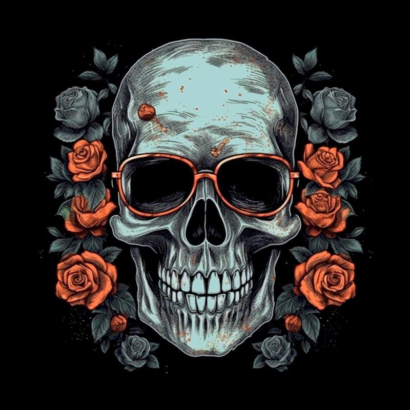 Cool hipster skull with glasses and roses