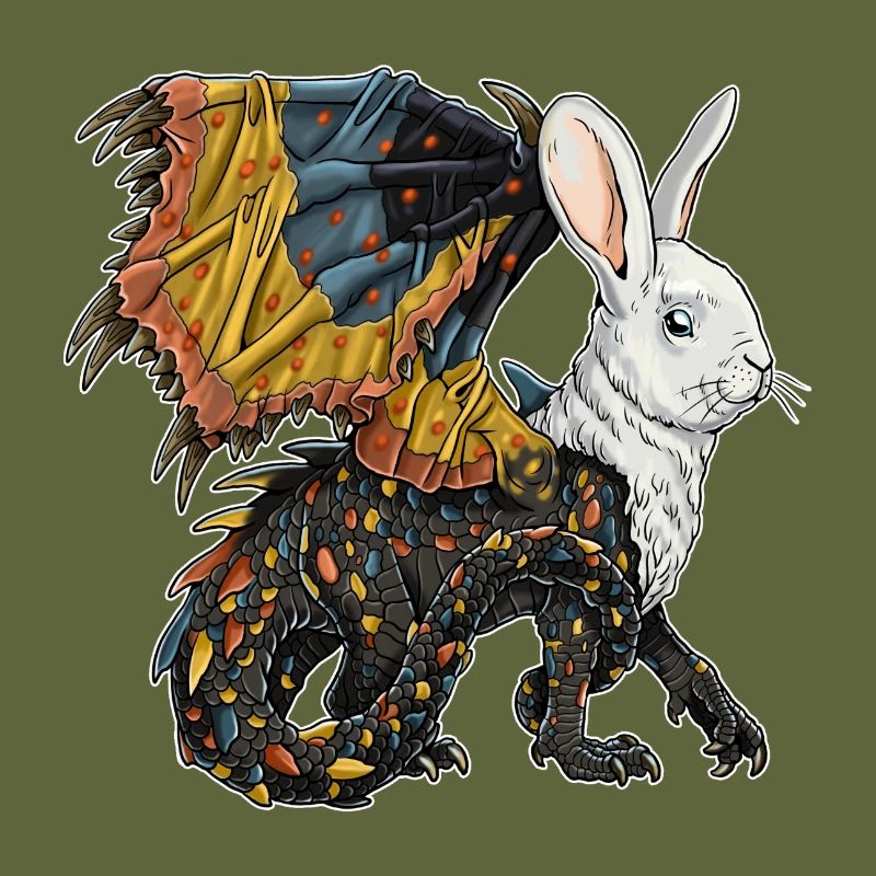 Fantastic creature: half dragon, half rabbit.