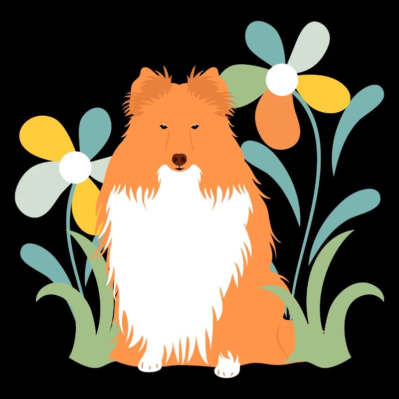 Chien de berger et fleur Shetland