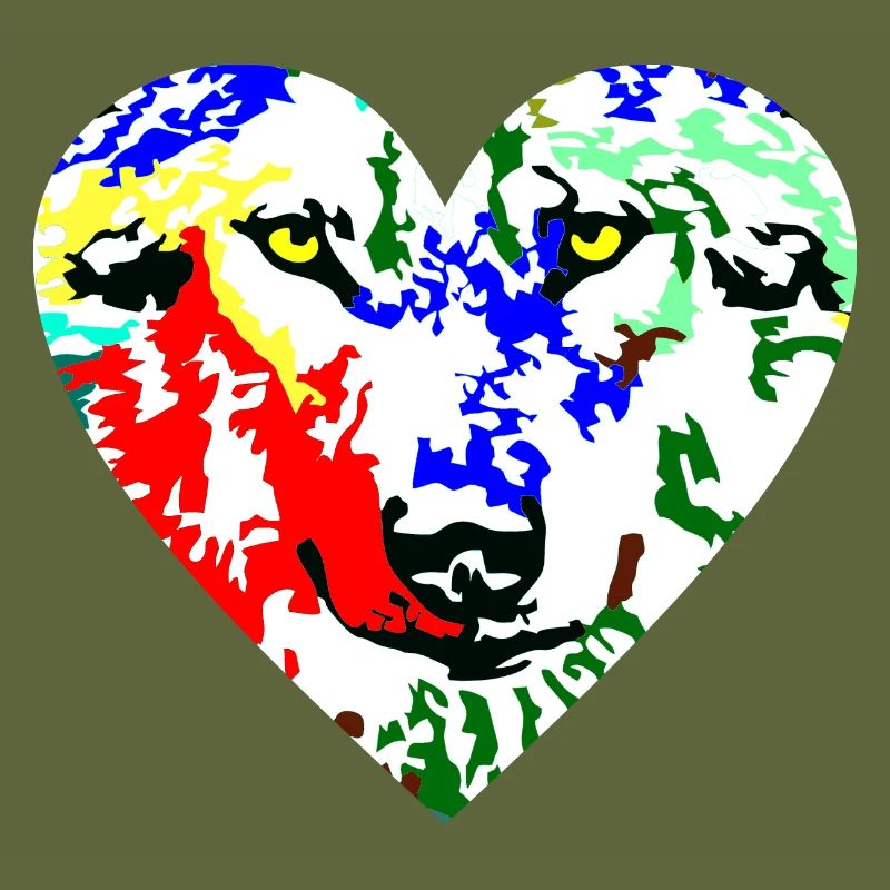 Herz Wolf bunt