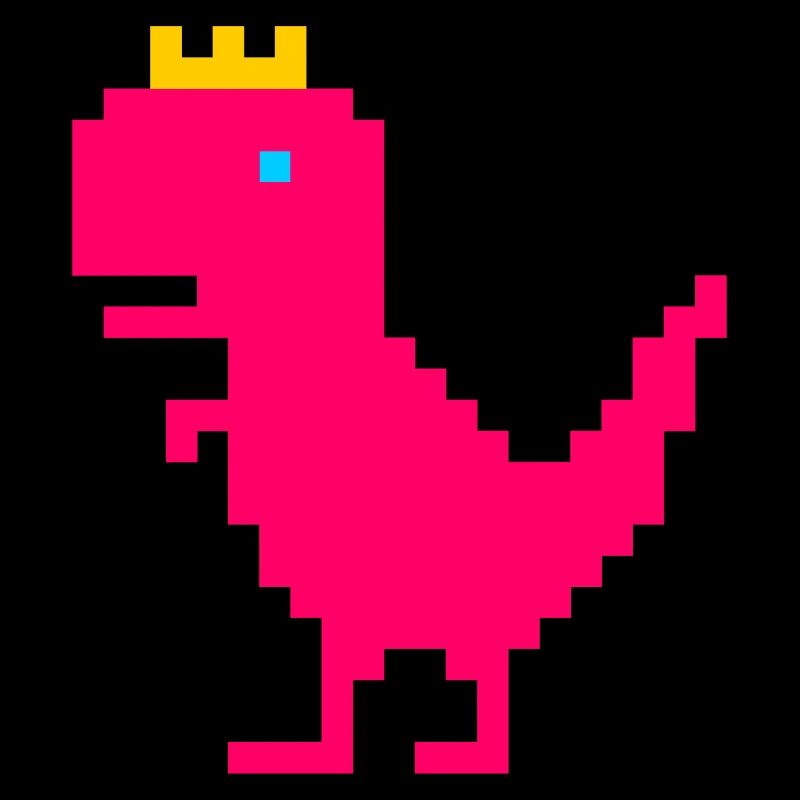 Dinosaure rose avec couronne dorée