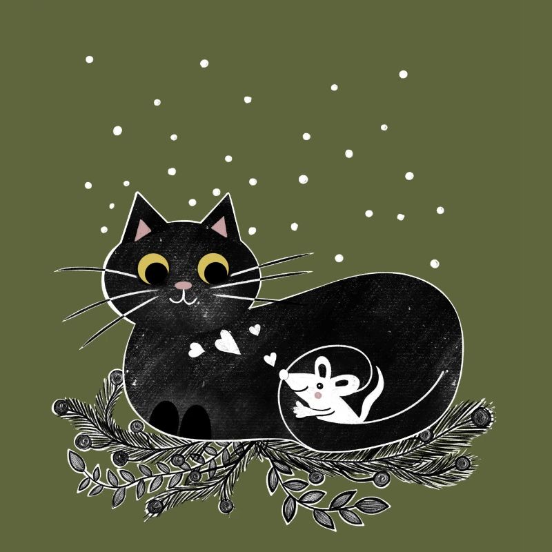 Cat Mouse Winter Illustration