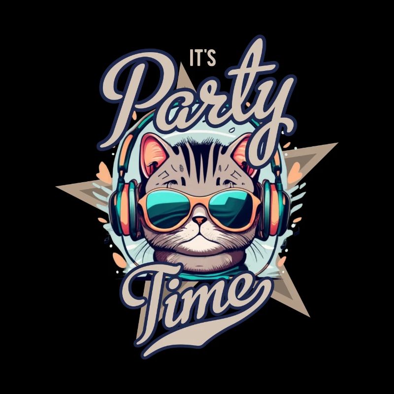 Party Katze mit Kopfhörern