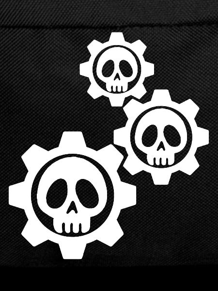 White gears and skulls