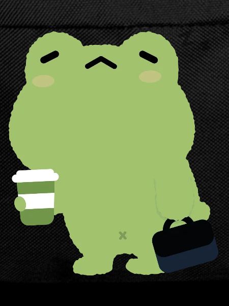 Tired Frog with Coffee and Briefcase