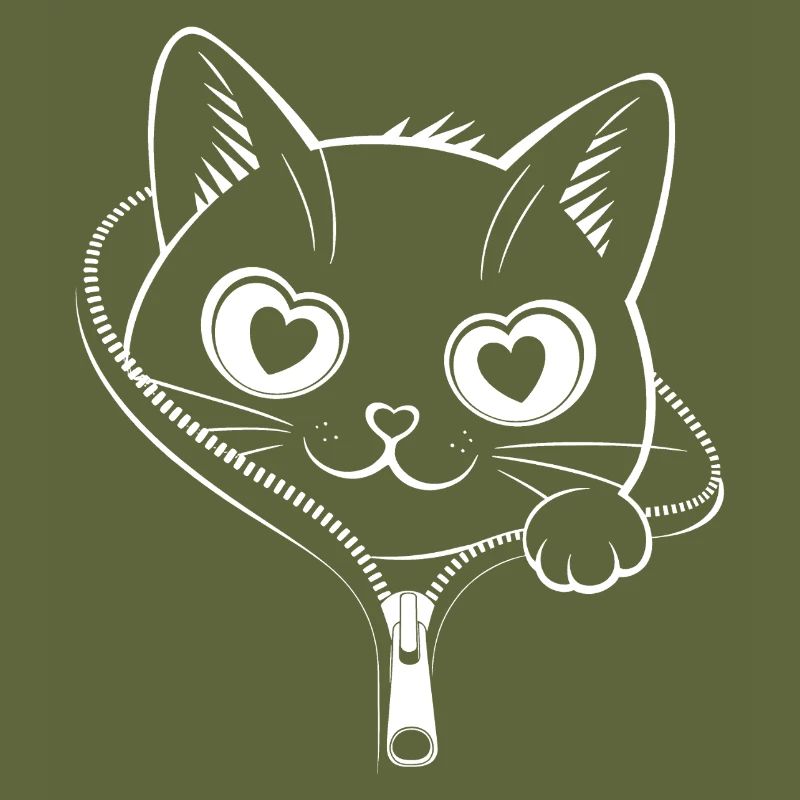 Chat à fermeture éclair mignon - Kawaii Heart Eyes Kitty