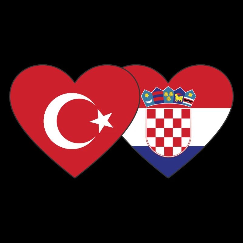Turkey Croatia Flag Heart