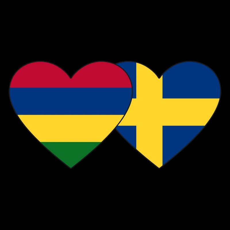 Mauritius Schweden Flagge Herz