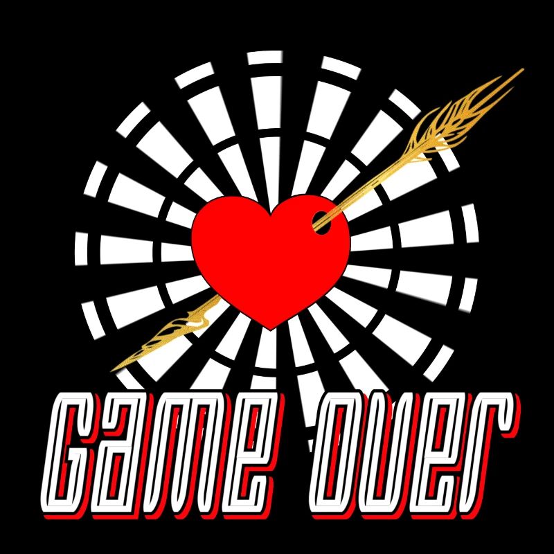 Dartscheibe mit Pfeil im Herz Game over