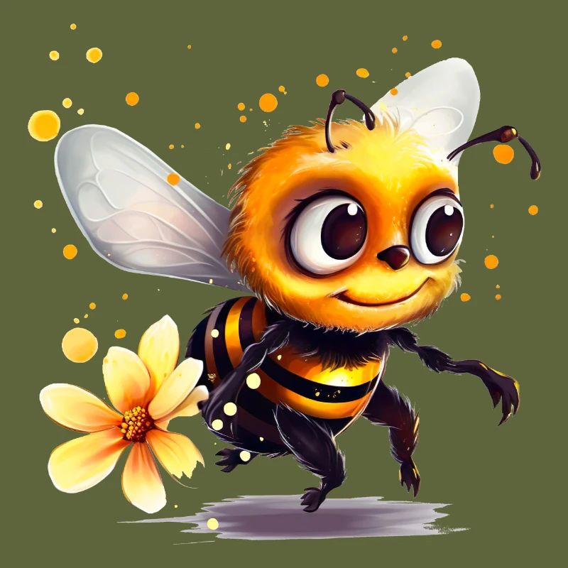 Funny bee has covered herself with bee pollen