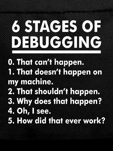 Humorvolle Illustration der Debugging-Phasen