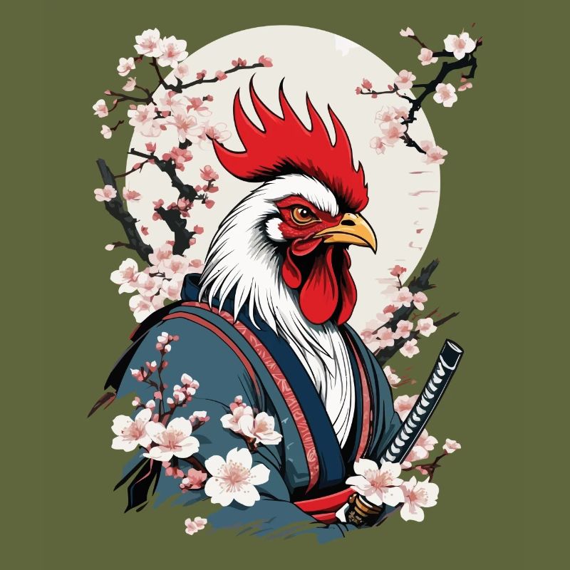 Coq Vintage samouraï Ukiyo-E Style Design