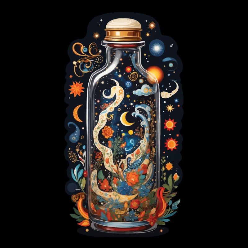 Floral outer space in bottle boho style aesthetic