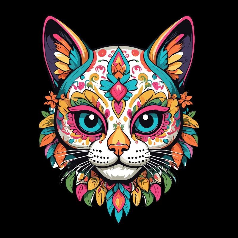 Cat Iconic Sugar Skull Mexican