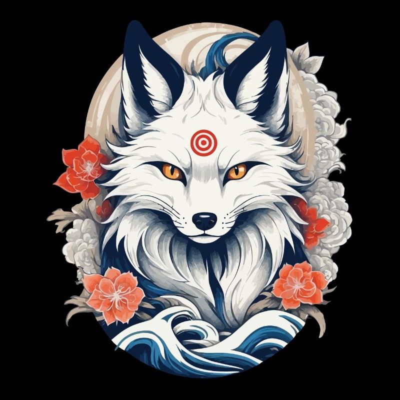 Fleurs de cerisier japonais Kitsune Fox blanc