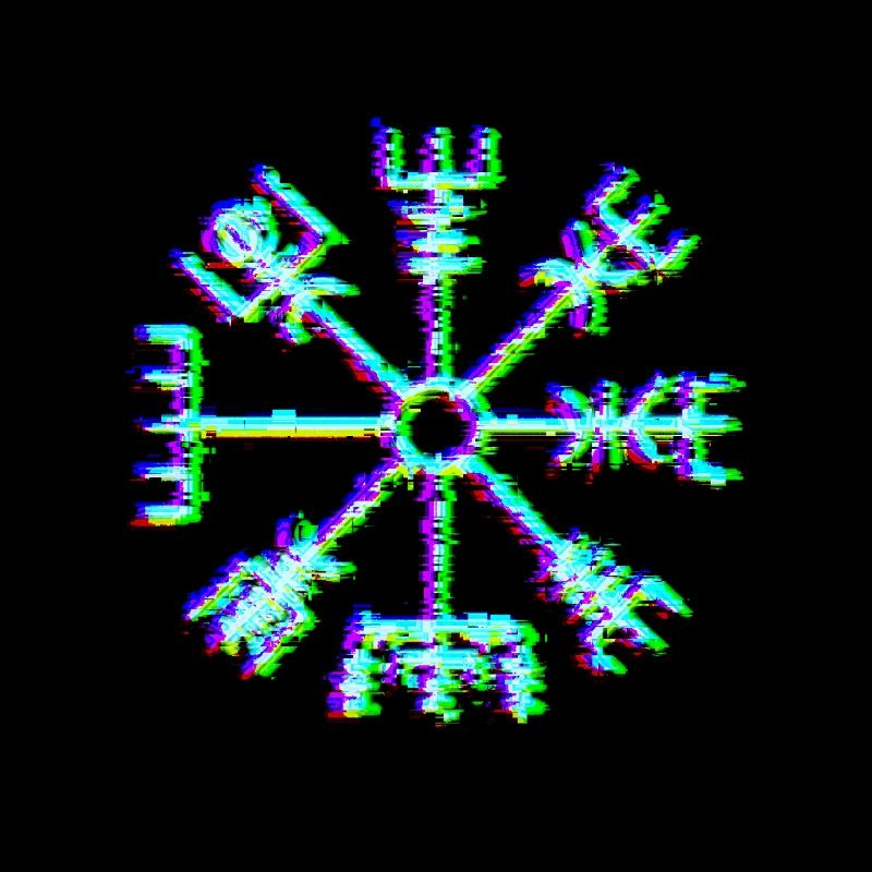 Vegvisir Rune – Neon Glitch Viking Compass Symbol
