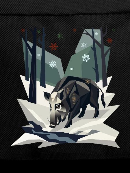 Wildschwein im Low-Poly-Winterwald