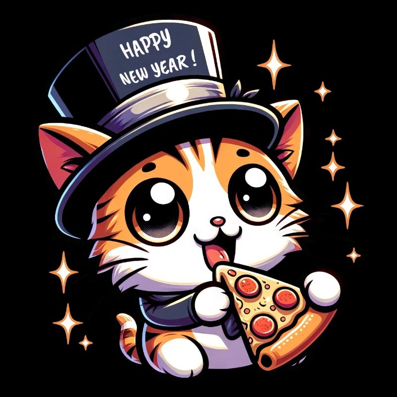 Nouvel An Sylvester Cat Salam Pizza Bonne Année
