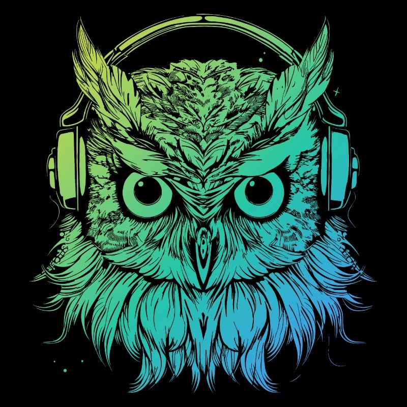 Eule Nachteule Techno Party Tier Kopfhörer DJ Rave