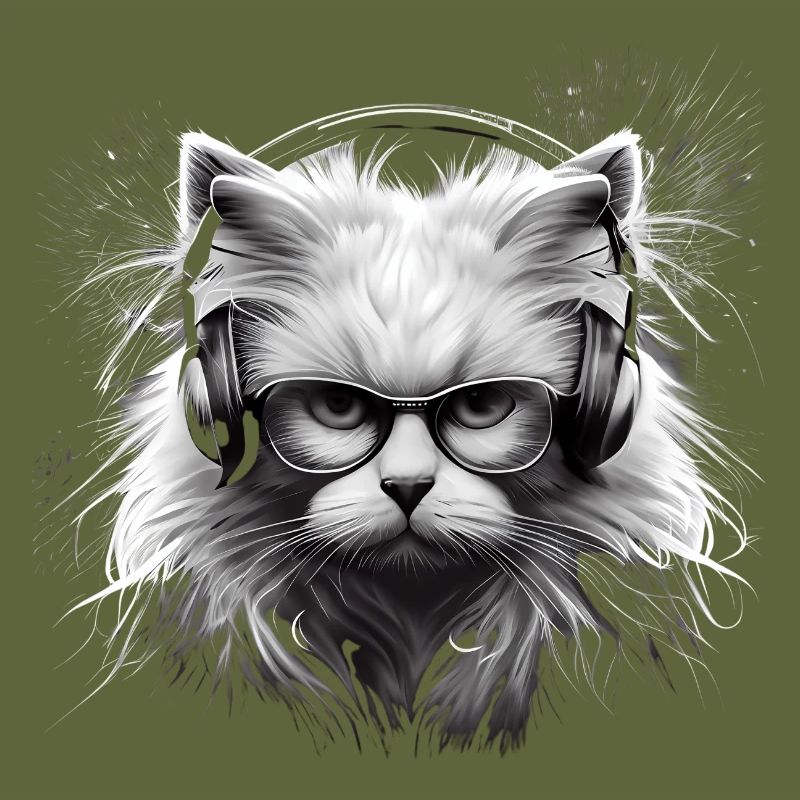 Katzenkopf mit Brille Kopfhörer-coole Katze