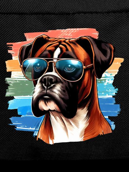 Bunter Boxerhund mit Sonnenbrille