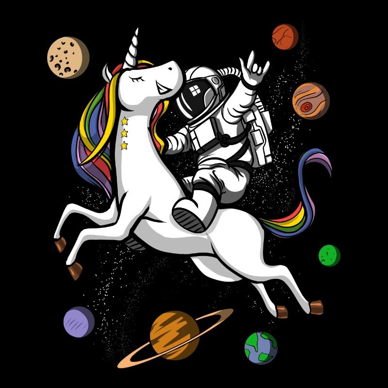 Astronaute spatiale équitation licorne magique