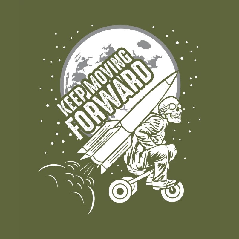 Keep Moving Forward Rocket Tricycle Skeleton Skull