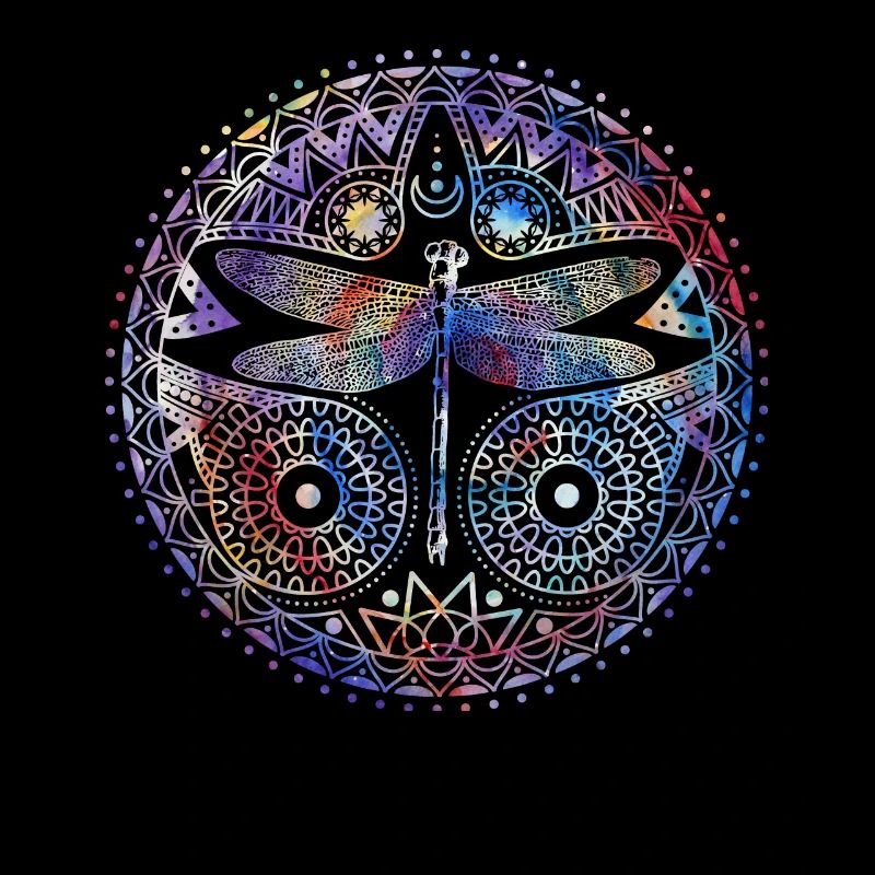 Mandala magique de libellule colorée croissant de lune