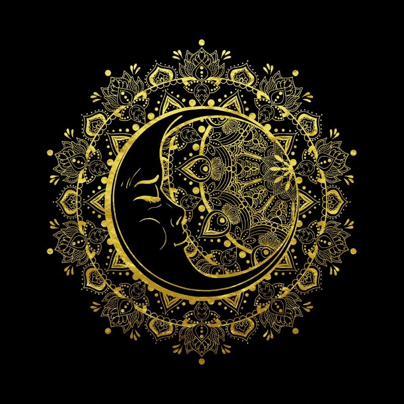 Mandala de lune en or bouddhiste indien