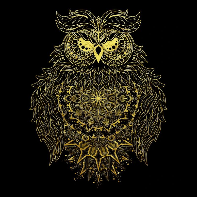 Esoteric mandala owl in gold