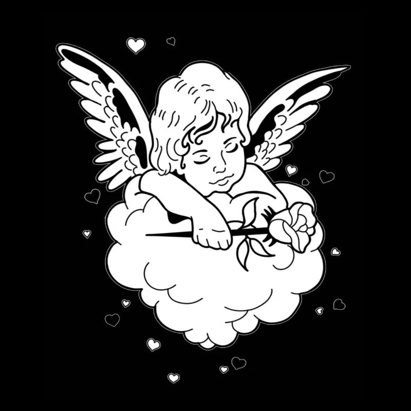 Doux mignon ange rose fleur aile nuages
