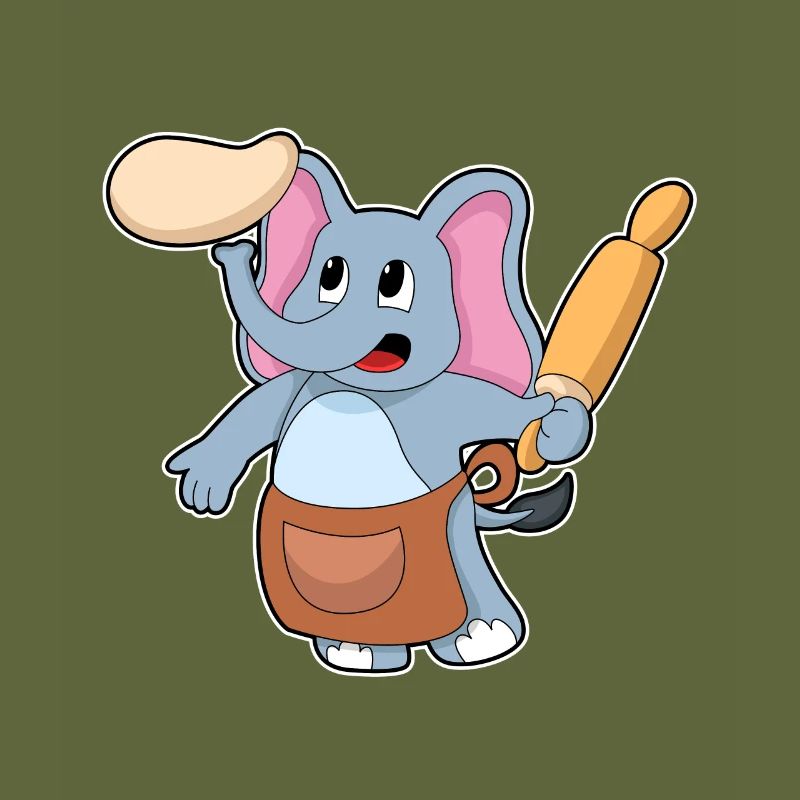Elephant as a cook with rolling pin & dough