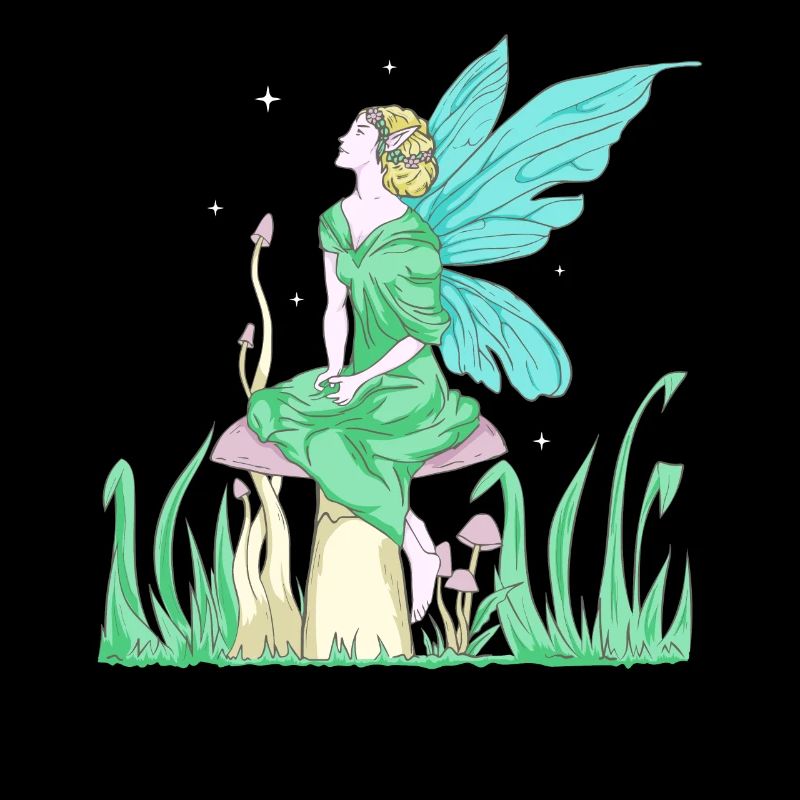 Fairycore Esthétique Elfe Fée sur un champignon