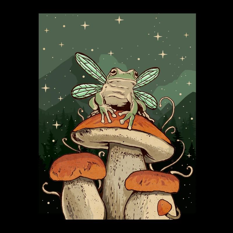 Cottagecore Esthétique Fée Grenouille sur Champignon