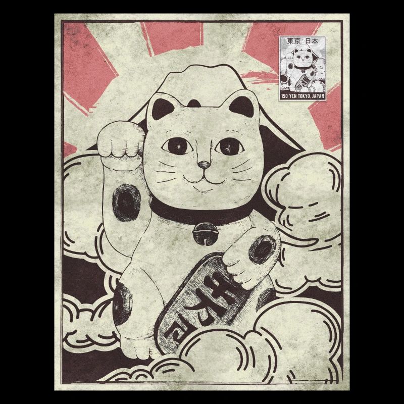 Japanese Aesthetic Maneki Neko Cat Postwertzeichen