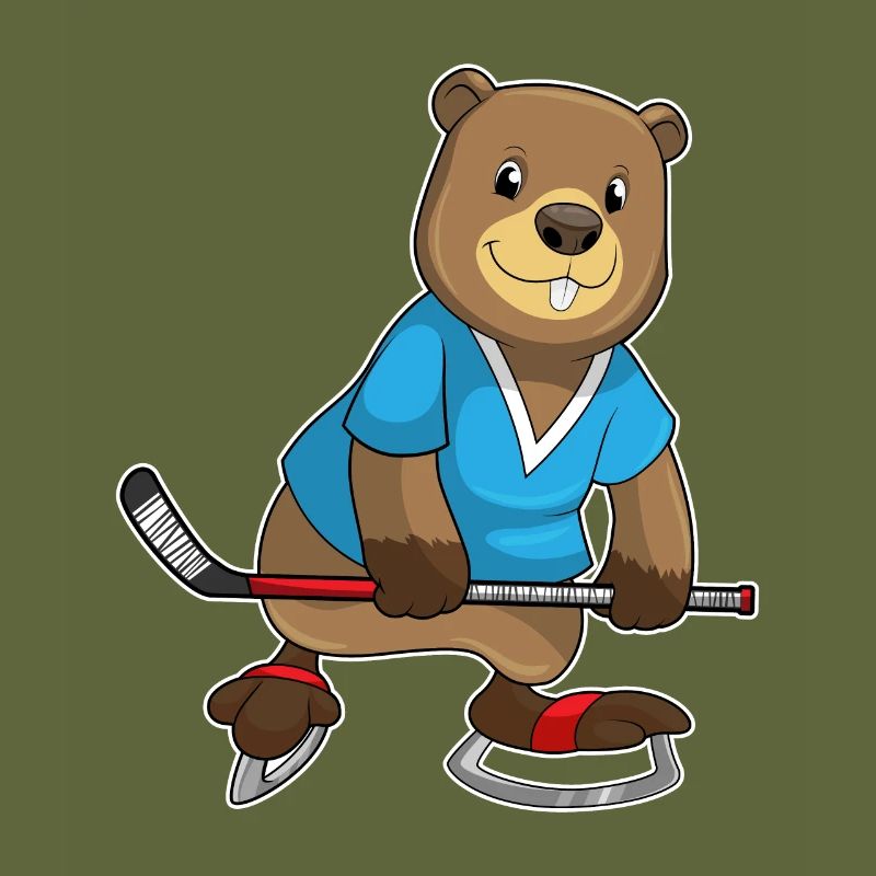 Biber beim Eishockey mit Eishockeyschläger