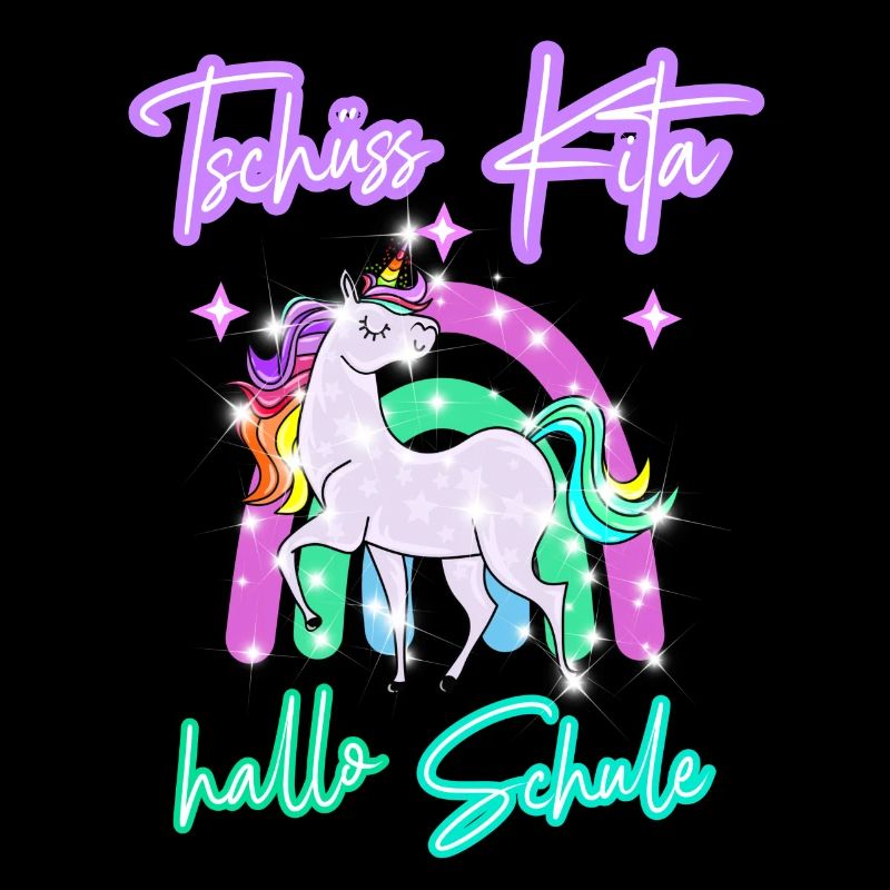 Tschüss Kita! hallo Schule Regenbogen Einhorn