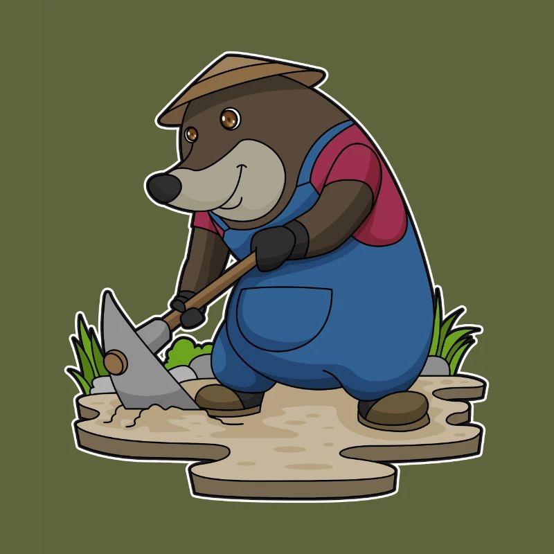 Mole as a farmer with a hoe