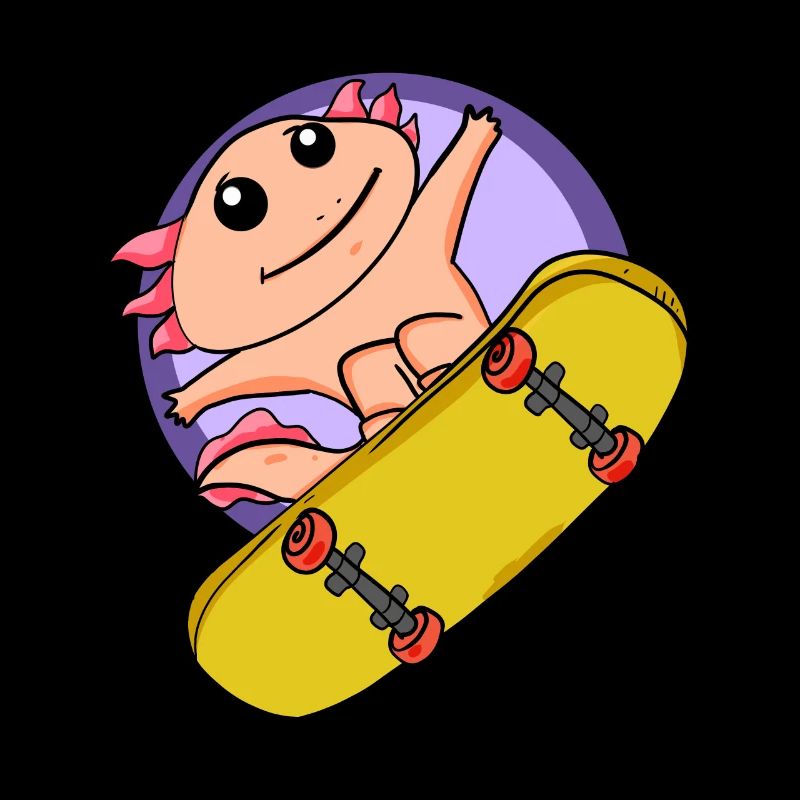 Axolotl als Skater mit Skateboard