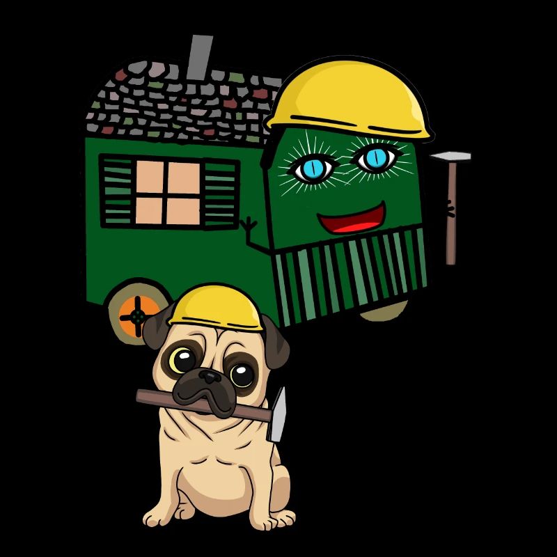 Pug Builder House Builder Construire Construction Remorque Marteau